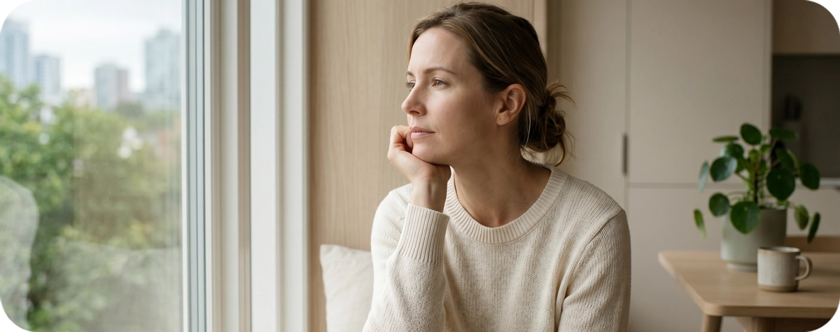 Photo of a woman looking out of the window