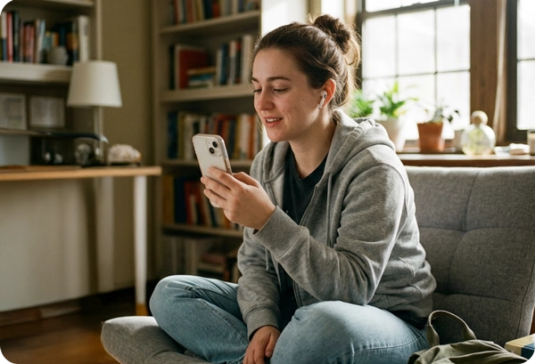 A female university student using her smartphone for a virtual intake interview with a psychologist to
begin a psychoeducational assessment for ADHD and learning disability support.