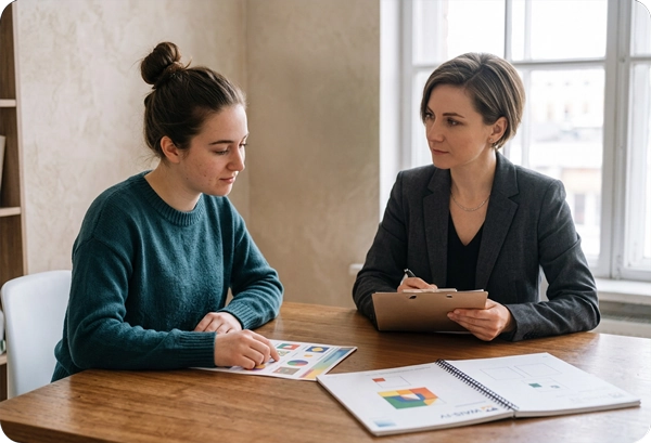 A university student completing the WAIS-IV adult intelligence scale with a psychometrist during a
clinical evaluation for a learning disability and ADHD diagnosis.