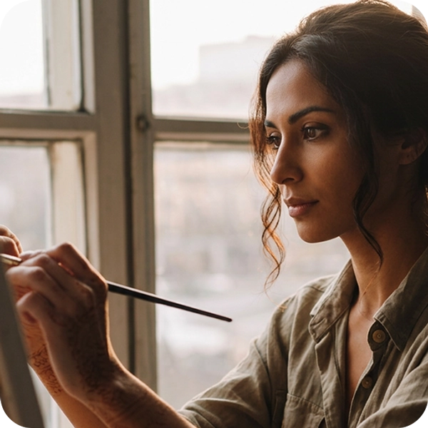 A neurodivergent woman painting on a canvas, illustrating the clarity and self-discovery that comes
with a formal adult autism assessment and moving beyond surface-level masking.